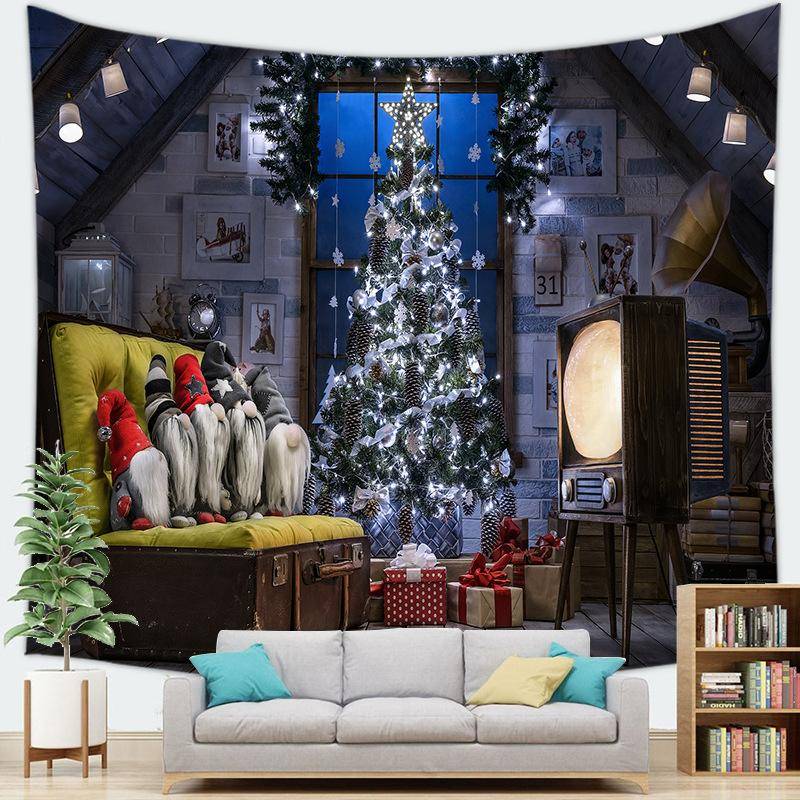 Frohe Weihnachten Wandteppich Schneeflocken Weihnachtsmann Winternacht Weihnachtsbaum Wandbehang Kamin Geschenk Neujahr Dekorationen für Zuhause 230*180cm von Joom DACH