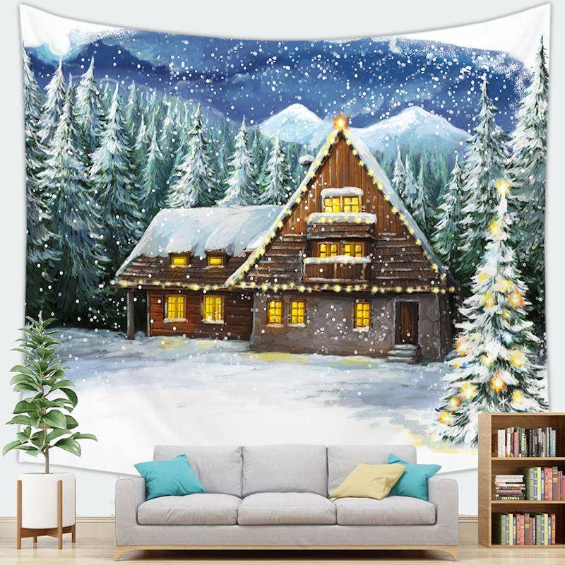 Frohe Weihnachten Wandteppich Schneeflocken Weihnachtsmann Winternacht Weihnachtsbaum Wandbehang Kamin Geschenk Neujahr Dekorationen für Zuhause 95x73cm von Joom DACH