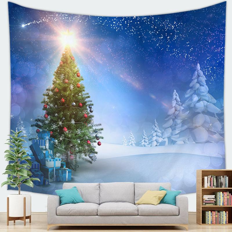 Frohe Weihnachten Wandteppich Schneeflocken Weihnachtsmann Winternacht Weihnachtsbaum Wandbehang Kamin Geschenk Neujahr Dekorationen für Zuhause 95x73cm von Joom DACH