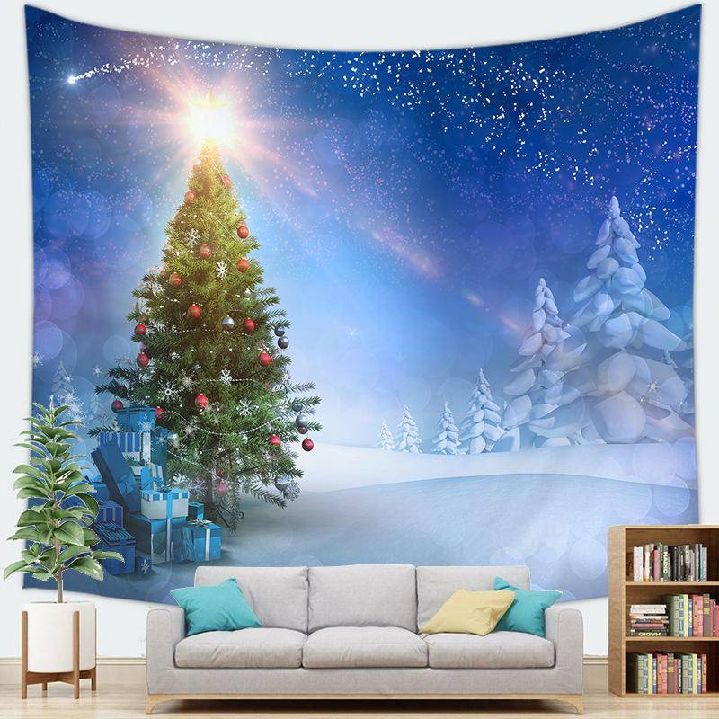 Frohe Weihnachten Wandteppich Schneeflocken Weihnachtsmann Winternacht Weihnachtsbaum Wandbehang Kamin Geschenk Neujahr Dekorationen für Zuhause 95x73cm von Joom DACH