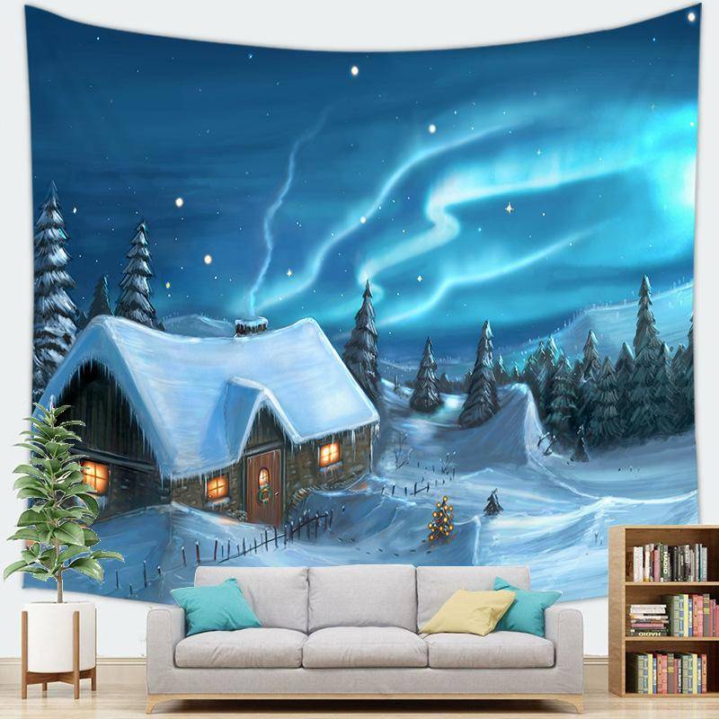 Frohe Weihnachten Wandteppich Schneeflocken Weihnachtsmann Winternacht Weihnachtsbaum Wandbehang Kamin Geschenk Neujahr Dekorationen für Zuhause 95x73cm von Joom DACH