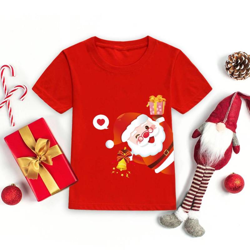 Frohe Weihnachten Weihnachtsmann Kinder T-Shirt Mode Kinderkleidung Jungen Mädchen Kurzarm T-Shirt Kinder Weihnachten Feiertag T-Shirts 150 rot von Joom DACH