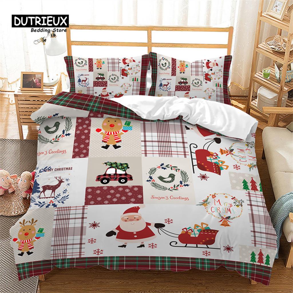 Frohe Weihnachten Weißes Bettwäscheset King Queen Full Twin Größe Mikrofaser Schlafzimmer Dekorativ 3D-Druck Bettbezug mit Kissenbezügen EU single(135x200cm) von Joom DACH