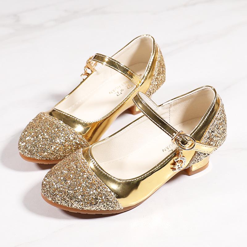 Frozen Silberne koreanische Prinzessinnenschuhe mit hohen Absätzen für Mädchen – Elsa-Tanzschuhe aus Leder 29 von Joom DACH