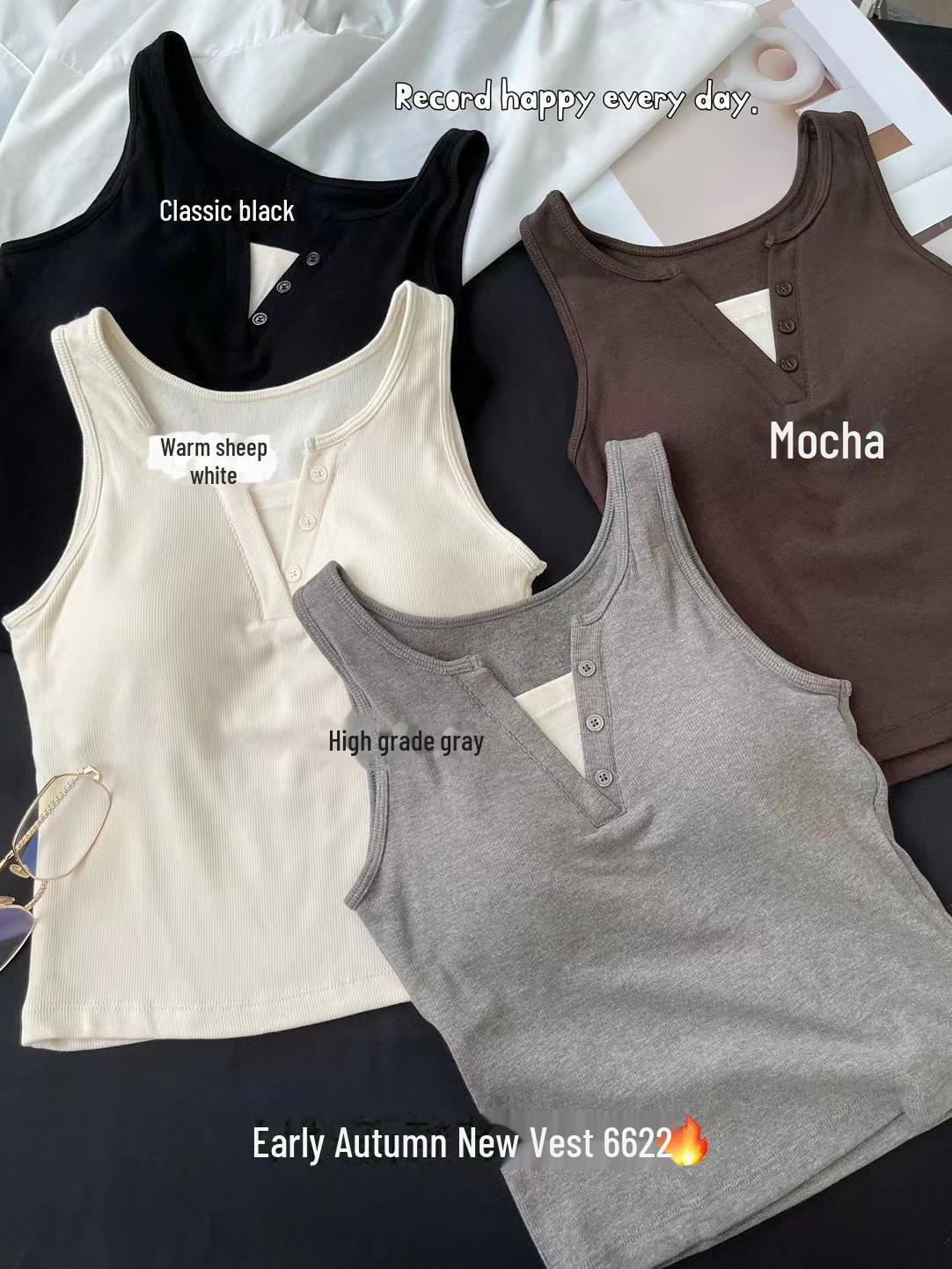 Frühherbst-Camisole mit Knopfleiste: Ärmellose Weste für Damen im Slim Fit mit schönem Rückendesign One Size von Joom DACH