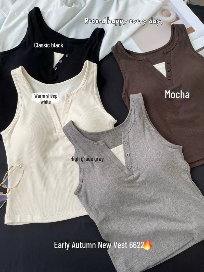 Frühherbst-Camisole mit Knopfleiste: Ärmellose Weste für Damen im Slim Fit mit schönem Rückendesign One Size von Joom DACH