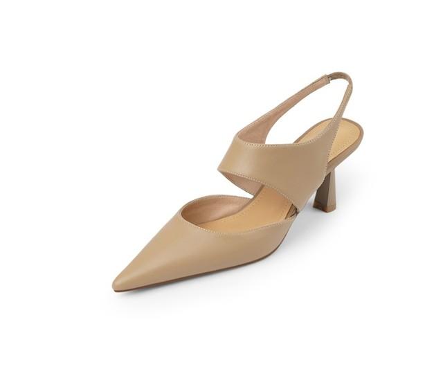 Frühjahr/Sommer Sandalen Kuh Leder Frauen Schuhe Retro Slip -On Frauen Pumps Spitzschuh Heels Schuhe Frauen Sandalen für Frauen 34 apricot von Joom DACH