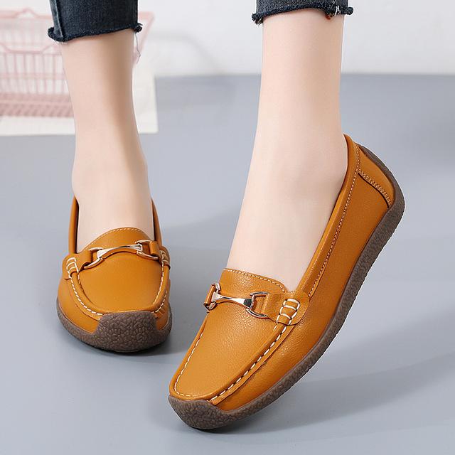 Frühling/Herbst Damen Wohnungen Echtes Leder Mokassins Frau Freizeitschuhe Slip-on Loafers Damen Bootsschuhe 44 weiß von Joom DACH