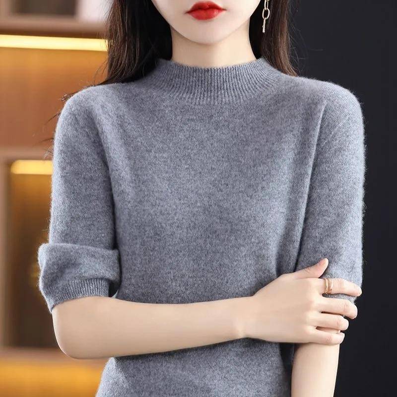 Frühling/Sommer Kurzarmpullover Damen Halber Rollkragenpullover Kurzes Loses Fünf-Punkte-Halbarm-T-Shirt Vielseitiges Gestricktes Bottoming-Shirt Damenoberteil XXL grau Frühling/Sommer Kurzarmpullover Damen Halber Rollkragenpullover Kurzes Loses Fünf-Punkte-Halbarm-T-Shirt Vielseitiges Gestricktes Bottoming-Shirt Damenoberteil XXL grau von Joom DACH