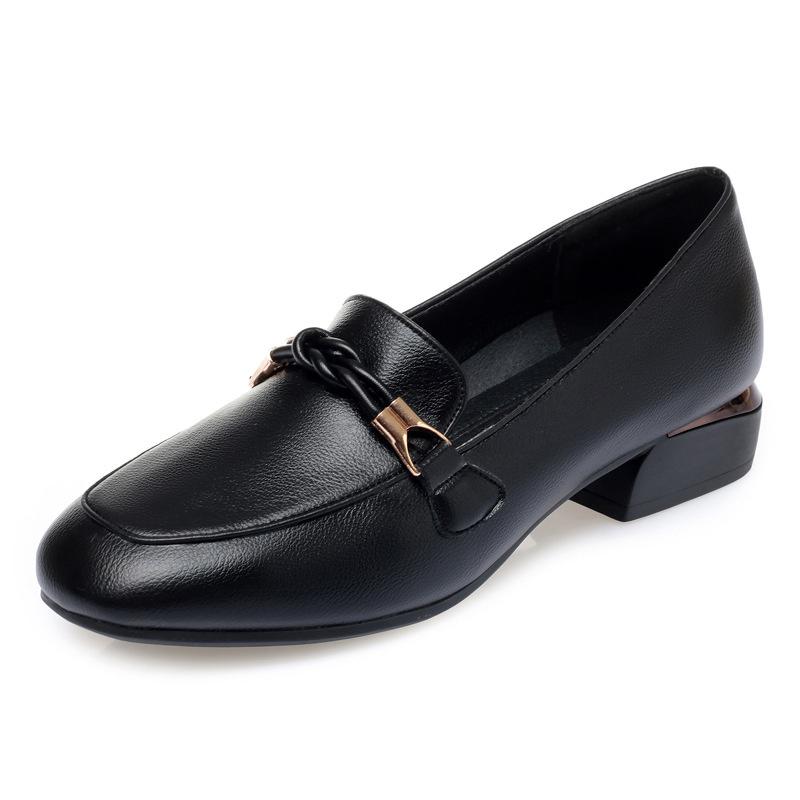 Frühling All-Match Quadratische Spitze Dicker Absatz Flacher Ausschnitt Flache Britische Kleine Lederschuhe Damen Weiches Leder Rutschfeste Slipper 36 von Joom DACH