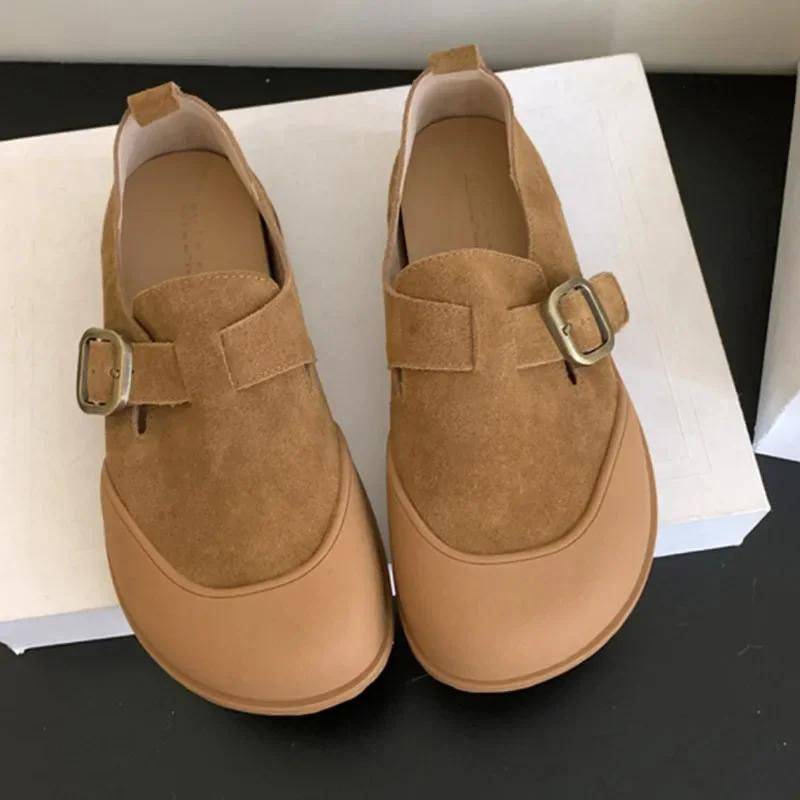 Frühling Damen Boston Clogs Ballerinas Schuhe Mode Flach Slipper Damen Komfortschuhe Runde Zehenpartie Damen Einzelschuhe Damenschuhe 35 rotbraun von Joom DACH