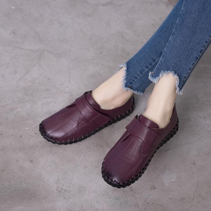Frühling Damen Echtes Leder Handgemachte Schuhe Frauen Haken & Schleife Flache Schuhe Frauen 2021 Herbst Weiche Slipper Wohnungen 40 violett von Joom DACH