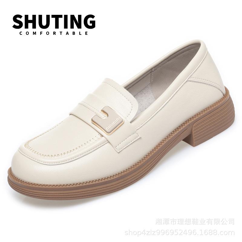 Frühling Damen Slipper aus schwarzem weichem Leder, einzelne Schuhe, modisch, lässig, bequem, weiche Unterseite, dicke Sohle, Absatz, Halbschuhe 36 von Joom DACH