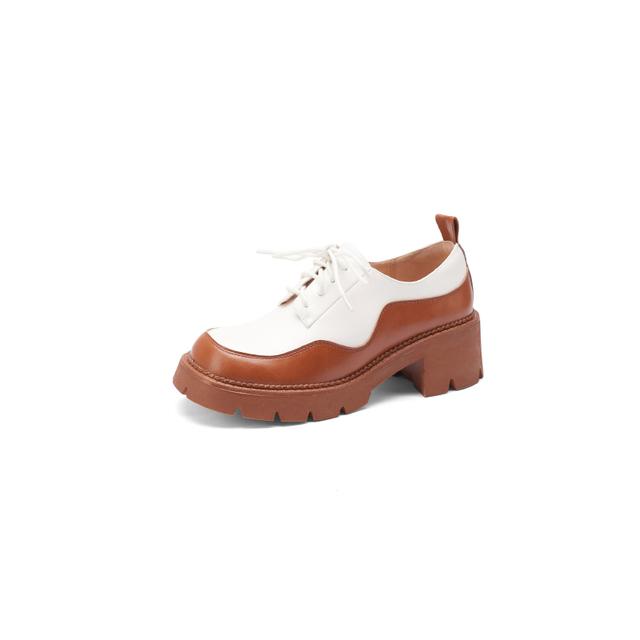 Frühling Echtes Leder Frauen Schuhe Runde Zehe Lace-Up Plattform Schuhe Casual Loafers Schuhe Frau Kreuz-Gebunden Gemischte Farbe 36 von Joom DACH