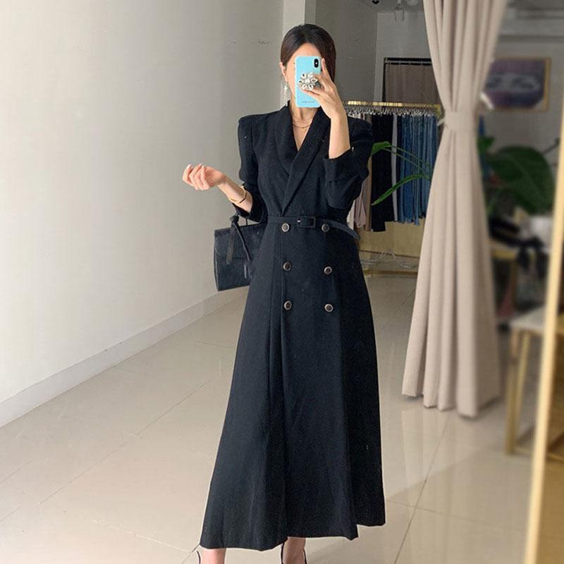 Frühling Französisch Taille Abnehmen Drapieren Mid-länge Retro Hepburn Stil Anzug Kleid Kinder XXXL schwarz von Joom DACH