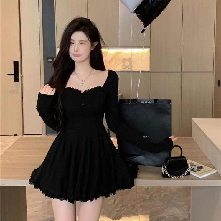Frühling Frauen Koreanische Kleid Taille Geschlossen Langarm Süße Herbst Mini Kleider S schwarz von Joom DACH