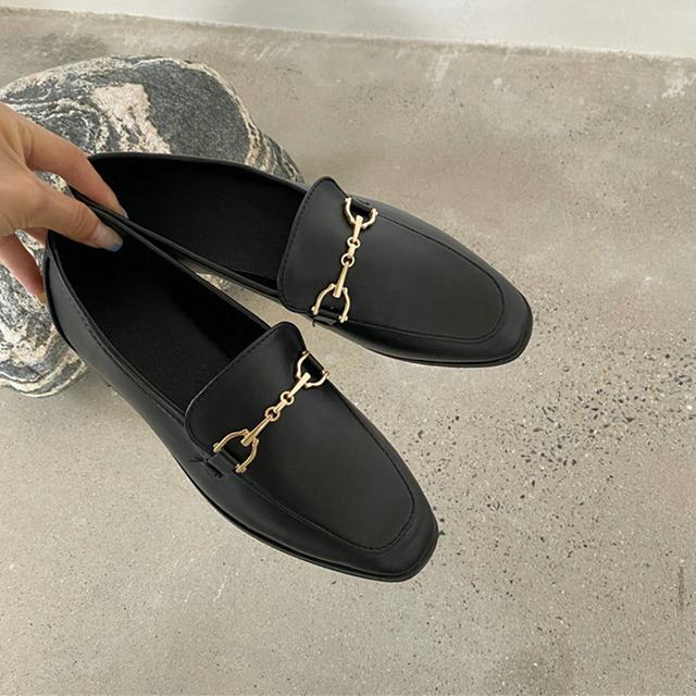 Frühling Frauen Slip On Loafer Herbst Mode Britischen Metall Schnalle Flache Schuhe Runde Zehe Grün Casual Ballerina 39 schwarz von Joom DACH