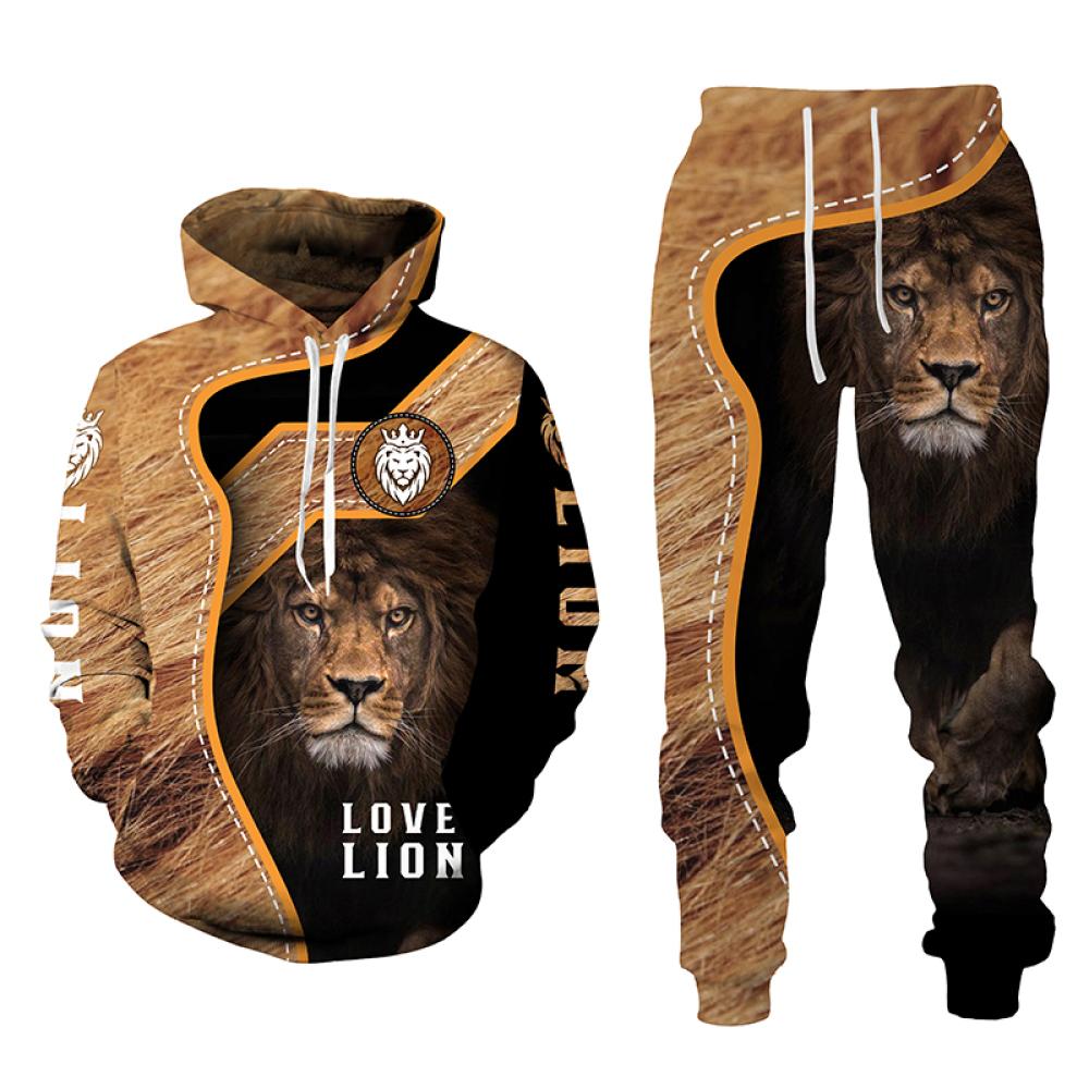 Frühling Herbst 3D Der König Der Löwen Gedruckt Langarm männer Kleidung Anzug Männer Hoodies Hosen 2 Stück Set Casual Sweatshirt trainingsanzug 6XL von Joom DACH