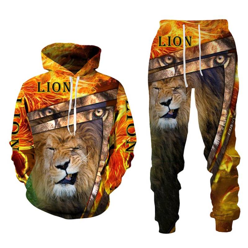 Frühling Herbst 3D Der König Der Löwen Gedruckt Langarm männer Kleidung Anzug Männer Hoodies Hosen 2 Stück Set Casual Sweatshirt trainingsanzug XXL von Joom DACH