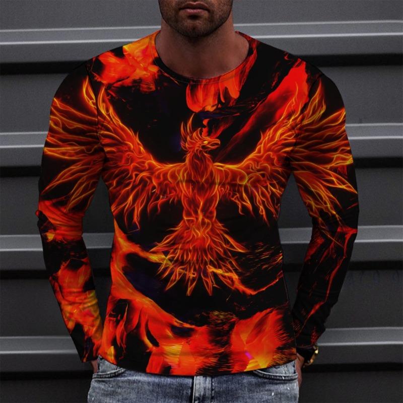 Frühling Herbst 3D Digital bedrucktes Phönixflammen Herren Freizeit Locker Langarm T-Shirt Pulleys&Lange Ärmel Herren XL rot von Joom DACH
