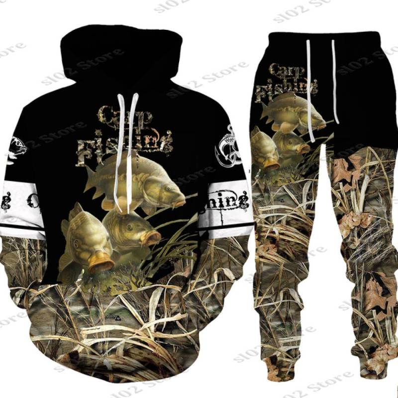 Frühling Herbst 3D Fisch Druck Männer Frauen Hoodie + Hosen 2 stücke Sets Camo Angeln Jagd Camping Kleidung Mode Im Freien sportswear-Set 2XL von Joom DACH