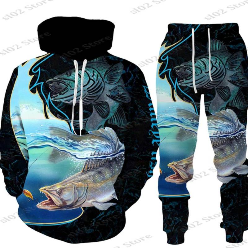 Frühling Herbst 3D Fisch Druck Männer Frauen Hoodie + Hosen 2 stücke Sets Camo Angeln Jagd Camping Kleidung Mode Im Freien sportswear-Set 2XL von Joom DACH