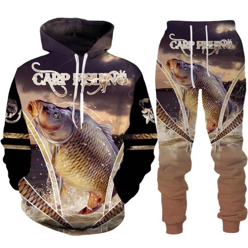 Frühling Herbst 3D Fisch Druck Männer Frauen Hoodie + Hosen 2 stücke Sets Camo Angeln Jagd Camping Kleidung Mode Im Freien sportswear-Set L von Joom DACH