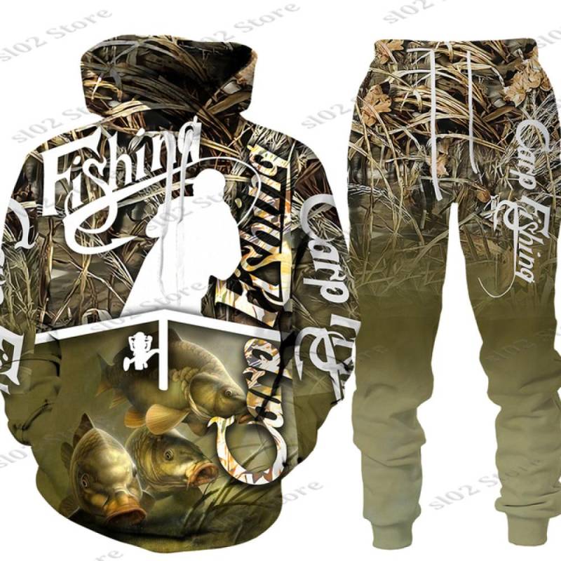 Frühling Herbst 3D Fisch Druck Männer Frauen Hoodie + Hosen 2 stücke Sets Camo Angeln Jagd Camping Kleidung Mode Im Freien sportswear-Set L von Joom DACH