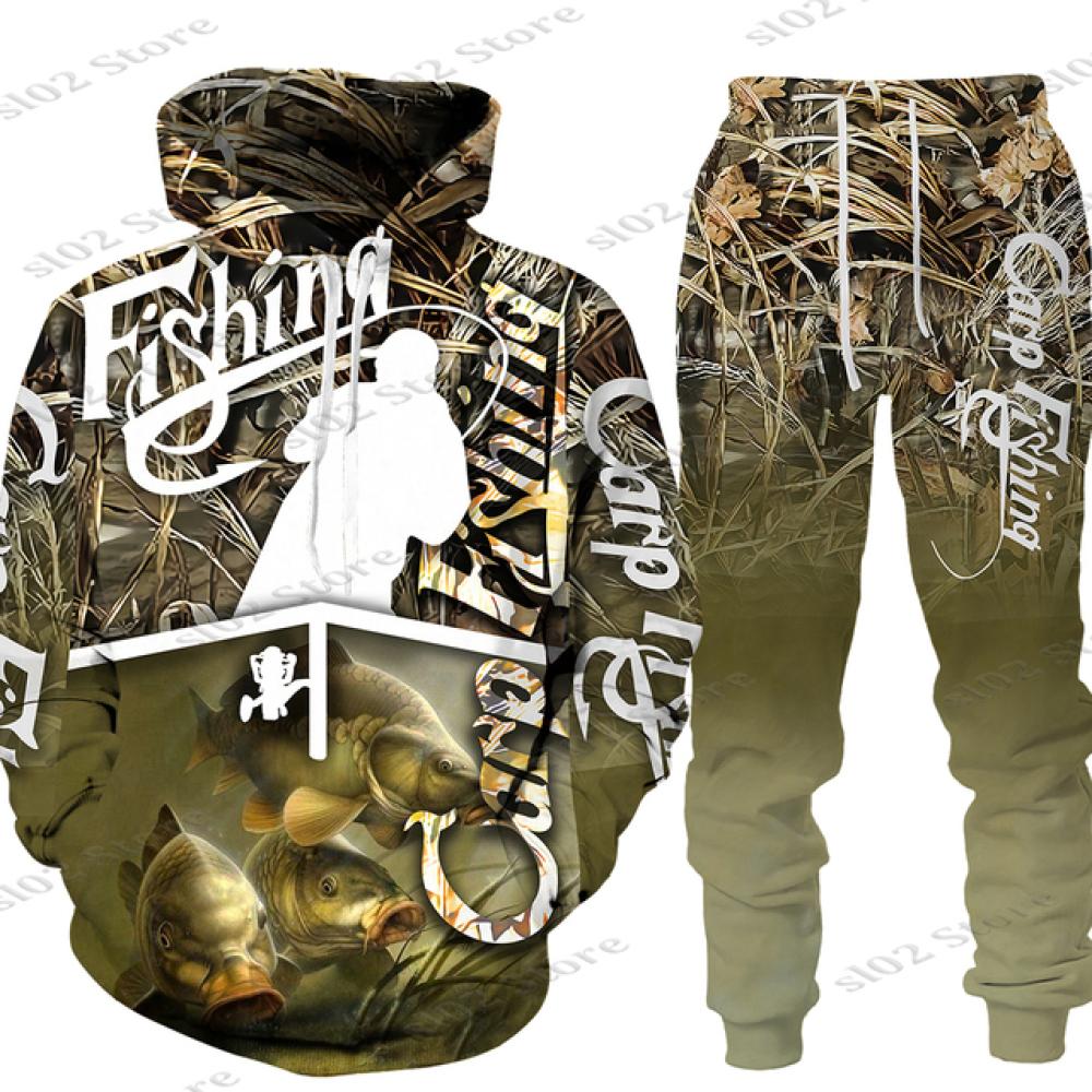 Frühling Herbst 3D Fisch Druck Männer Frauen Hoodie + Hosen 2 stücke Sets Camo Angeln Jagd Camping Kleidung Mode Im Freien sportswear-Set M von Joom DACH