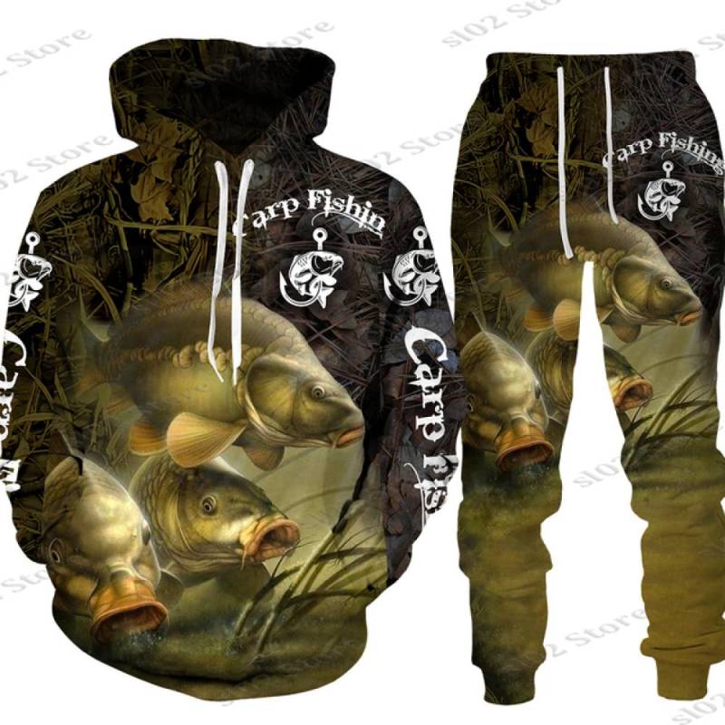 Frühling Herbst 3D Fisch Druck Männer Frauen Hoodie + Hosen 2 stücke Sets Camo Angeln Jagd Camping Kleidung Mode Im Freien sportswear-Set M von Joom DACH