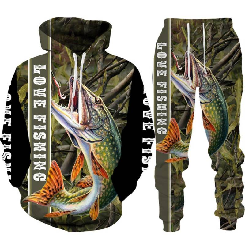 Frühling Herbst 3D Fisch Druck Männer Frauen Hoodie + Hosen 2 stücke Sets Camo Angeln Jagd Camping Kleidung Mode Im Freien sportswear-Set XL von Joom DACH
