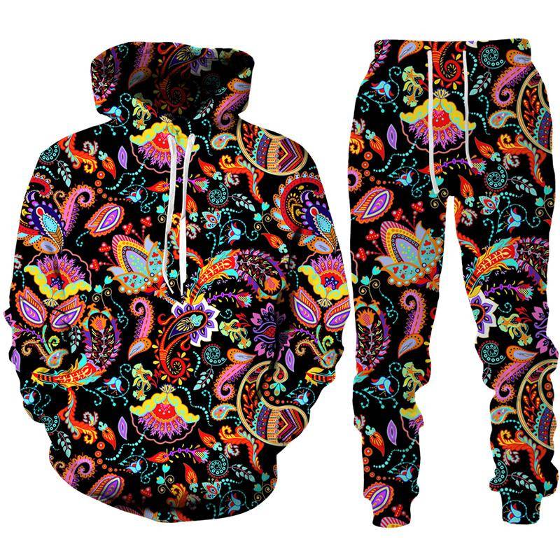 Frühling Herbst Bunte Cashew Blume 3D Druck Trainingsanzug 2 Stück Set Männer/Frauen Hoodie/Hosen Anzug Casual paar Jogging Sportswear M von Joom DACH