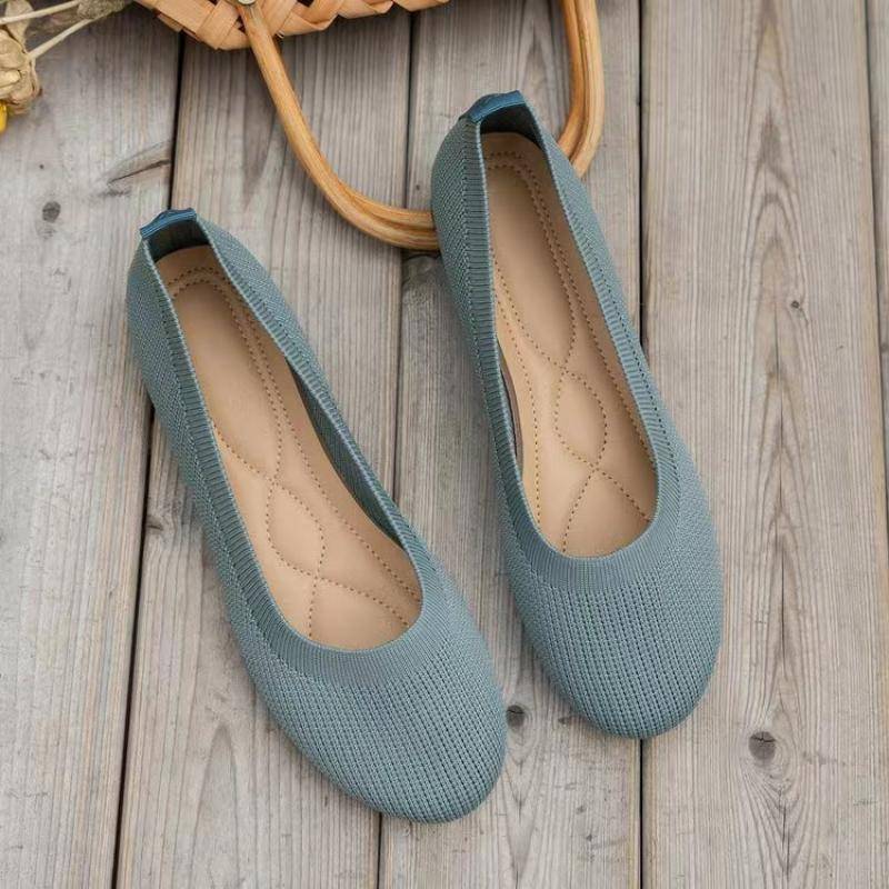 Frühling Herbst Casual Schuhe Für Frauen Slip-on Pumpe Stricken Einzelnen Flache Schuhe Atmungsaktive Runde Kappe Damen Tuch Loafer große Größe 39 hellblaue von Joom DACH
