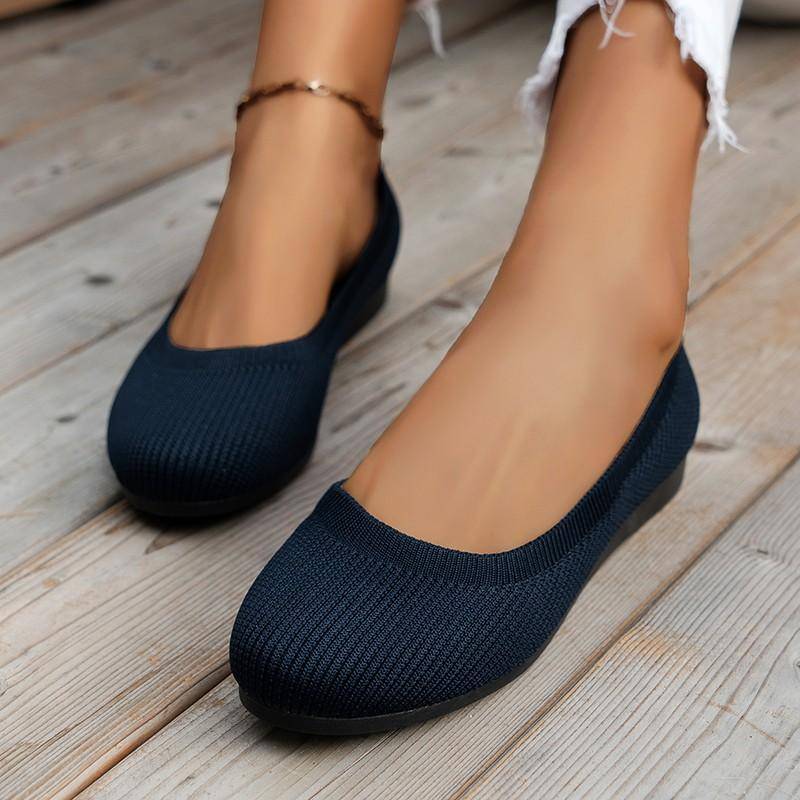 Frühling Herbst Casual Schuhe Für Frauen Slip-on Pumpe Stricken Einzelnen Flache Schuhe Atmungsaktive Runde Kappe Damen Tuch Loafer große Größe 40 dunkelblaue von Joom DACH