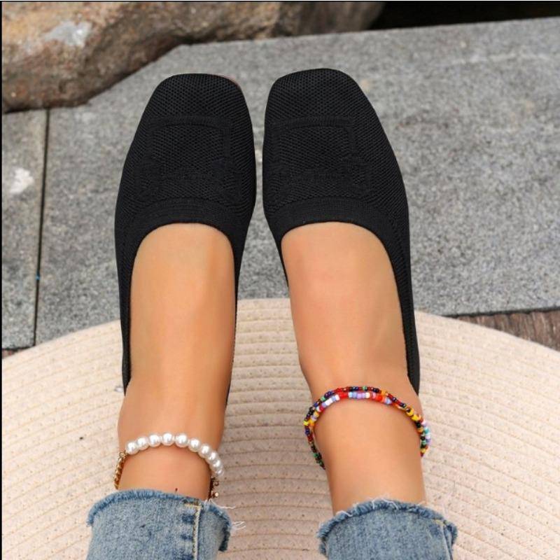 Frühling Herbst Casual Schuhe Für Frauen Slip-on Pumpe Stricken Einzelnen Flache Schuhe Atmungsaktive Runde Kappe Damen Tuch Loafer große Größe 42 schwarz von Joom DACH