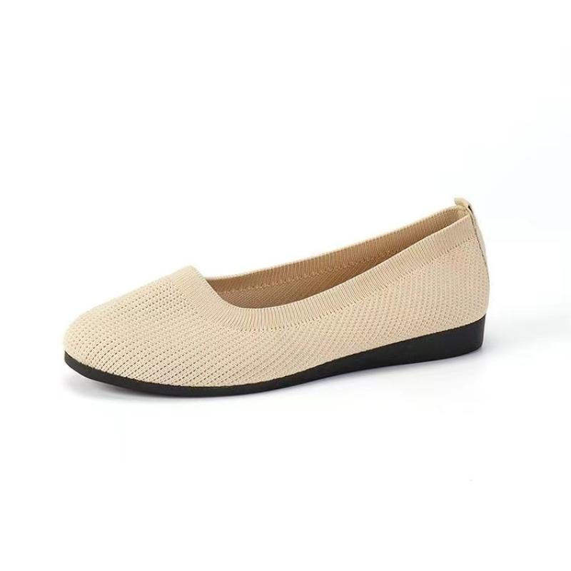 Frühling Herbst Casual Schuhe Für Frauen Slip-on Pumpe Stricken Einzelnen Flache Schuhe Atmungsaktive Runde Kappe Damen Tuch Loafer große Größe 43 beige von Joom DACH