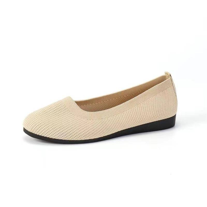 Frühling Herbst Casual Schuhe Für Frauen Slip-on Pumpe Stricken Einzelnen Flache Schuhe Atmungsaktive Runde Kappe Damen Tuch Loafer große Größe 43 beige von Joom DACH
