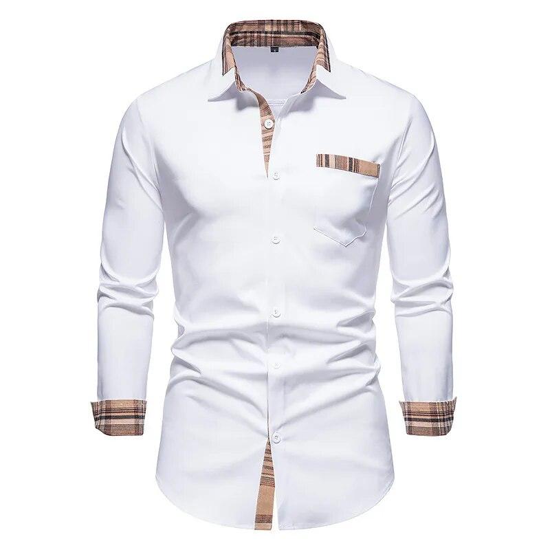 Frühling Herbst Casual herren Kariertes Hemd Splice herren Langarm Hemd XL weiß von Joom DACH