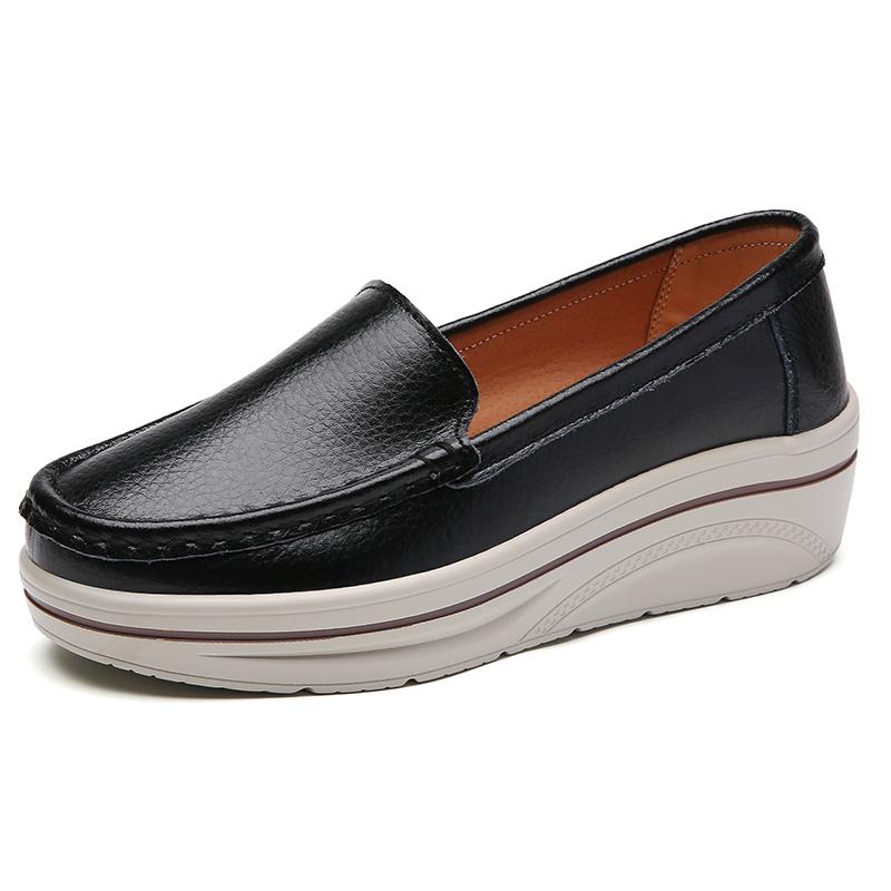 Frühling Herbst Damen Flats Slipper Damen Leder Plateau Schuhe für Damen Komfort Keil Mokassins Slip On Freizeitschuhe Höhe 5cm 37 von Joom DACH