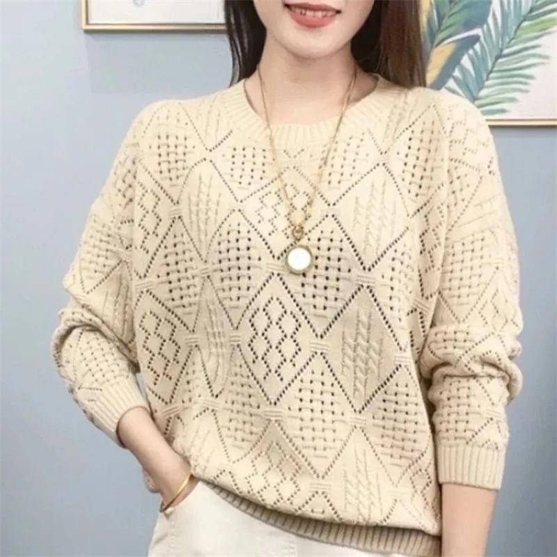 Frühling Herbst Damen Lose Stricken Aushöhlen Damen Pullover Pullover Koreanische Version Langarm Top XXXL beige von Joom DACH