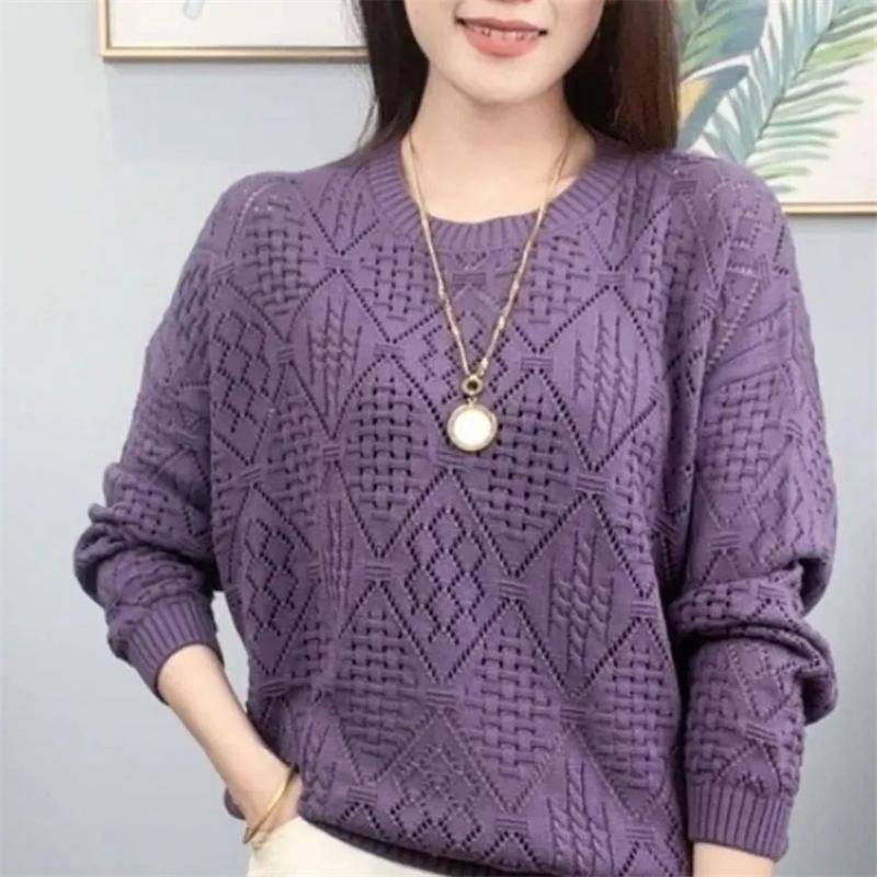 Frühling Herbst Damen Lose Stricken Aushöhlen Damen Pullover Pullover Koreanische Version Langarm Top XXXL violett von Joom DACH