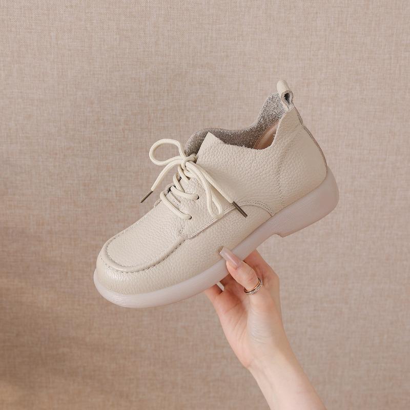 Frühling Herbst Echtes Leder Schuhe Damen Stiefeletten Retro Weiches Rindsleder Marke Damenstiefel Übergröße 41 38 beige von Joom DACH