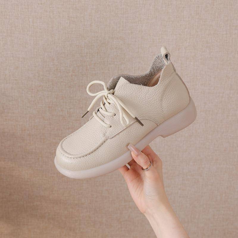 Frühling Herbst Echtes Leder Schuhe Damen Stiefeletten Retro Weiches Rindsleder Marke Damenstiefel Übergröße 41 38 beige von Joom DACH