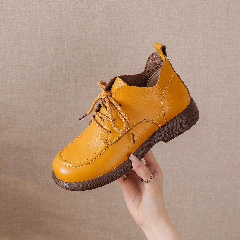 Frühling Herbst Echtes Leder Schuhe Damen Stiefeletten Retro Weiches Rindsleder Marke Damenstiefel Übergröße 41 40 gelb von Joom DACH
