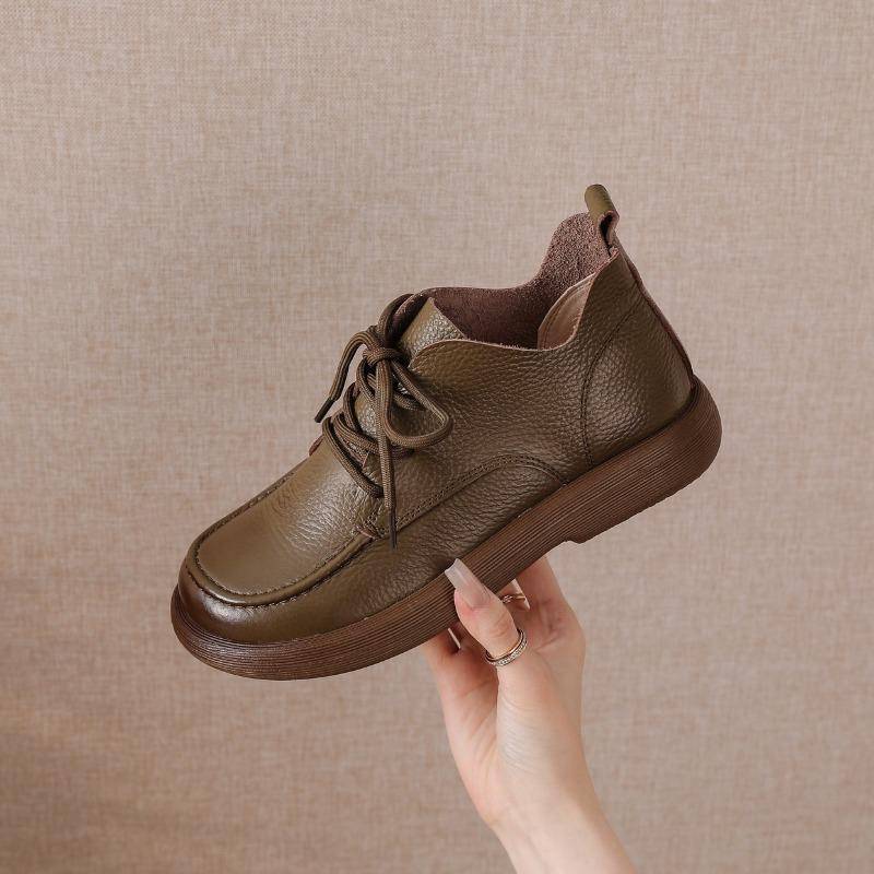 Frühling Herbst Echtes Leder Schuhe Damen Stiefeletten Retro Weiches Rindsleder Marke Damenstiefel Übergröße 41 41 khaki von Joom DACH