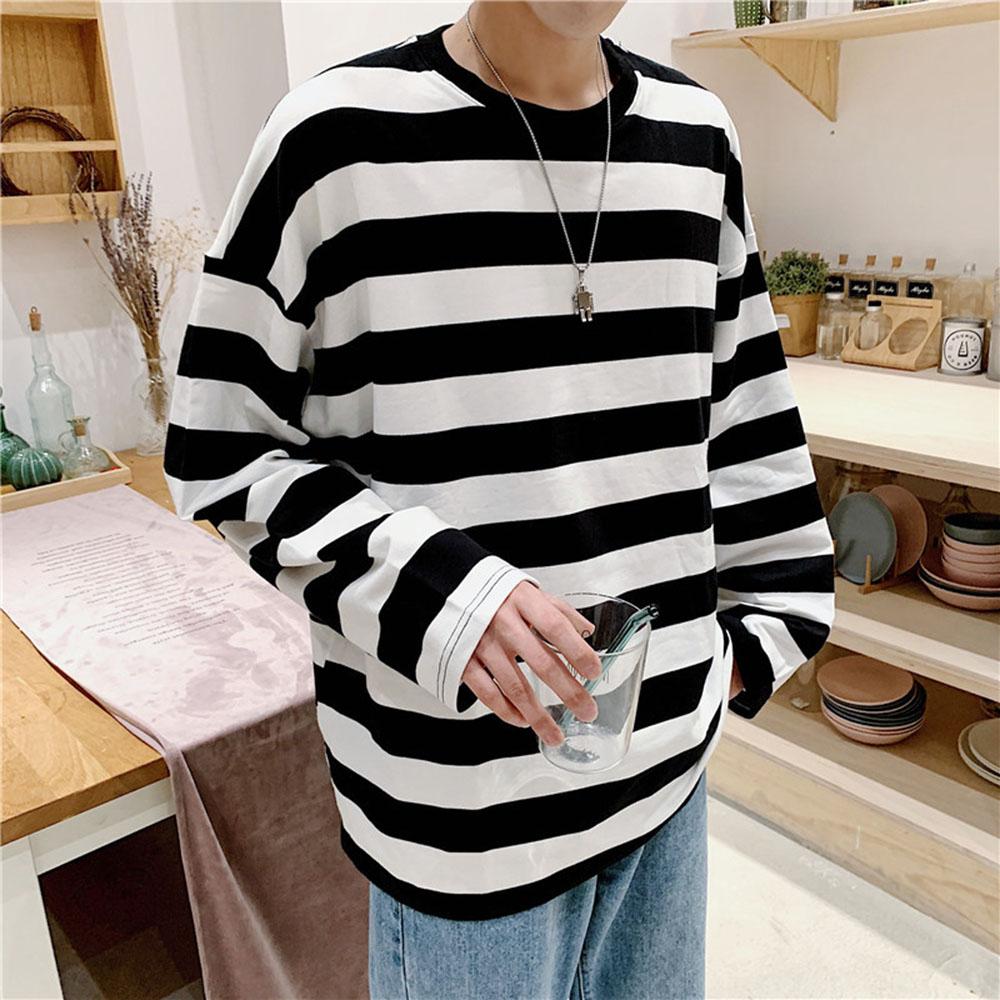 Frühling Herbst Gestreiften T Shirts Männer Casual Langarm T-shirt Männlichen Lose Pullover Tops Mann Winter T-shirt Für Männer Kleidung 6XL von Joom DACH