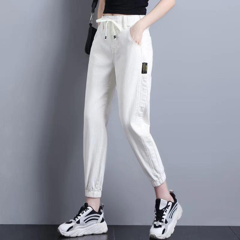 Frühling Herbst Harem Jeans für Frauen Knöchel Länge Hohe Taille Streetwear Denim Hosen Baggy Casual Jogger Jeansy M beige von Joom DACH