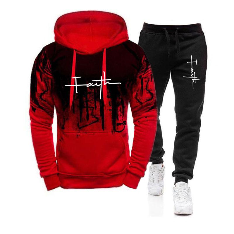 Frühling Herbst Herren 2-teiliger Anzug Sweatshirt Splash Hoodies + Trainingsanzughose Casual Fitness Männlich Neue Sportbekleidung Herrenbekleidung XL von Joom DACH