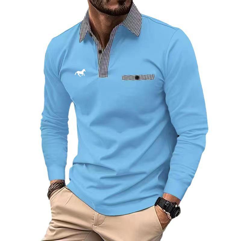 Frühling Herbst Herren Langarm Tops Poloshirt Poloshirt Herren Lässig Poloshirt Mode Streifen Golf Poloshirt XL blau von Joom DACH