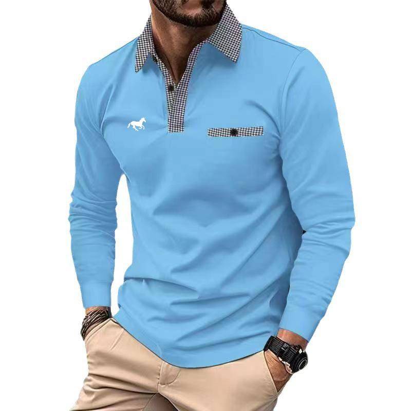 Frühling Herbst Herren Langarm Tops Poloshirt Poloshirt Herren Lässig Poloshirt Mode Streifen Golf Poloshirt XL blau von Joom DACH